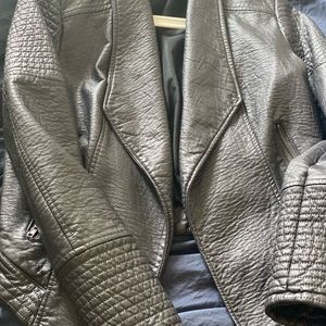Faux leather grey asymmetrical jacket